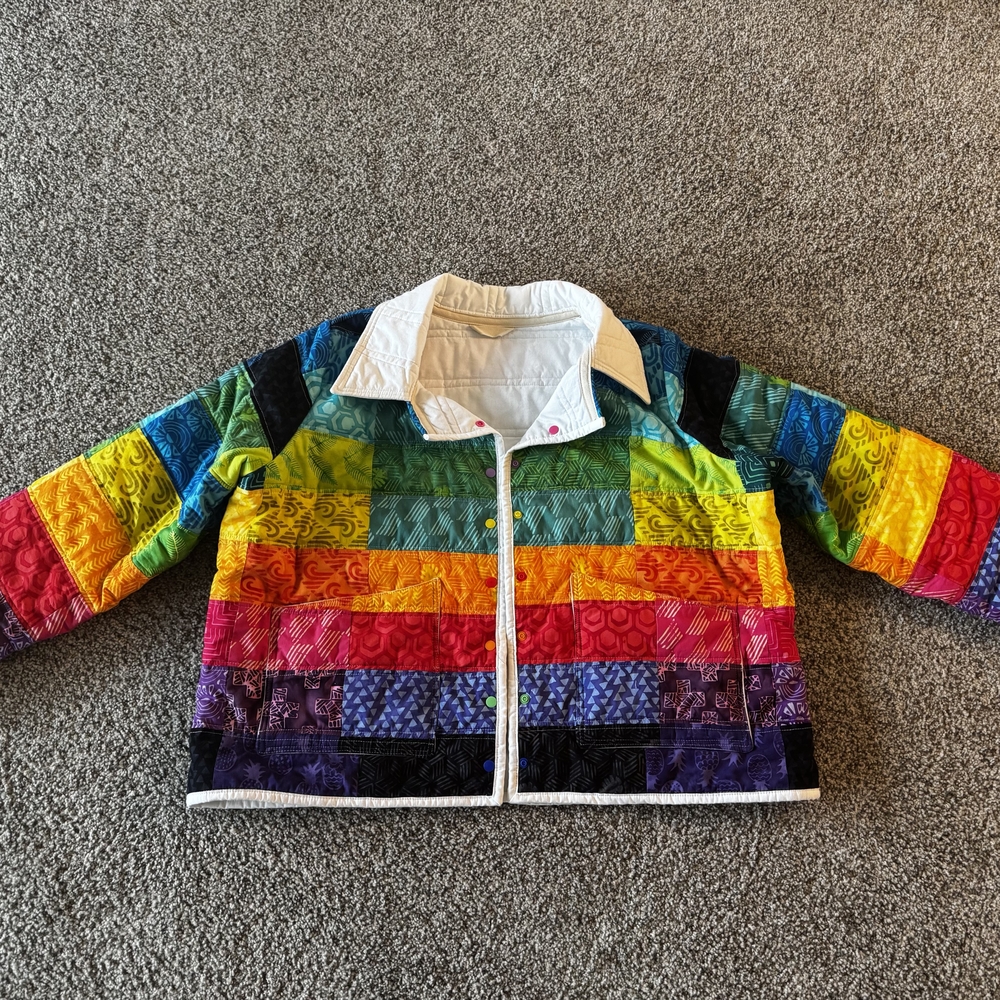 Kids Rainbow Patchwork Jacket with White Collar N… - image 1